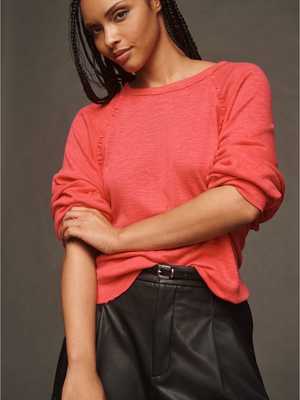 Pilcro Ruffled Raglan Thermal Top